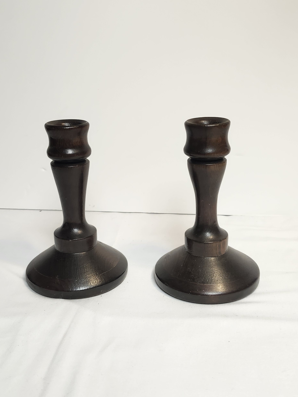 Antique/Vintage Dark Brown Wooden Candlestick Pair